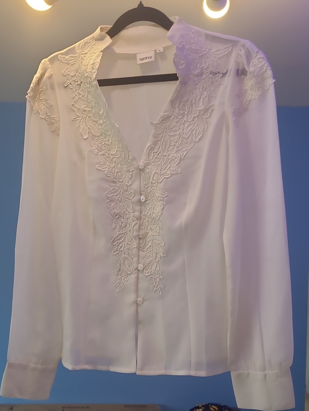 Together White Lace-Trim Button Front Blouse
